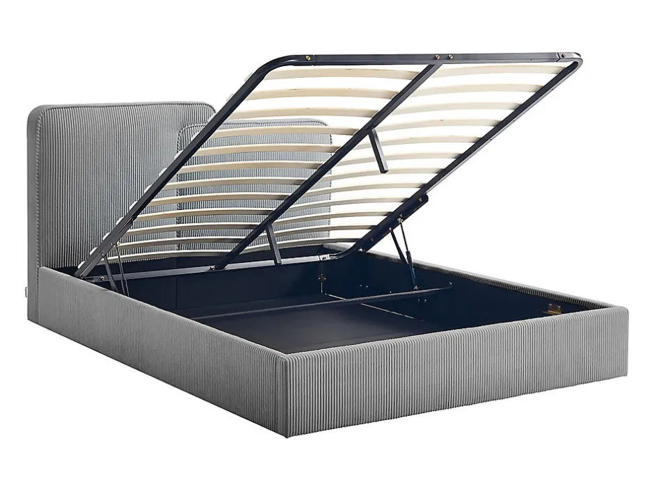 Vente-unique Lit coffre 180 x 200 cm - Velours côtelé - Gris + Matelas - NAYOLA