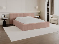 Vente-unique Lit coffre 180 x 200 cm - Velours côtelé - Rose - TIMANO New