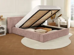 Vente-unique Lit coffre 180 x 200 cm - Velours côtelé - Rose - TIMANO New