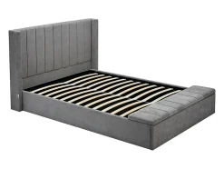 Vente-unique Lit coffre 160 x 200 cm avec banc - Tissu - Gris + Matelas - DOUINO
