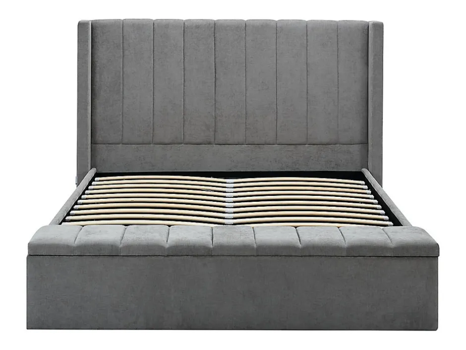 Vente-unique Lit coffre 160 x 200 cm avec banc - Tissu - Gris + Matelas - DOUINO