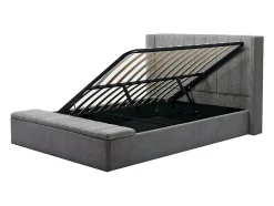 Vente-unique Lit coffre 160 x 200 cm avec banc - Tissu - Gris + Matelas - DOUINO