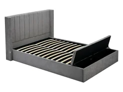 Vente-unique Lit coffre 160 x 200 cm avec banc - Tissu - Gris + Matelas - DOUINO