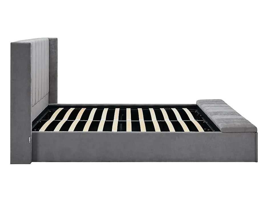 Vente-unique Lit coffre 160 x 200 cm avec banc - Tissu - Gris + Matelas - DOUINO