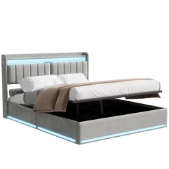 Fortuna lai Lit Coffre 160 X 200 Cm Avec LED Et Ports USB, Étagères Ouvertes Et Rangements Cachés, Gris Sale