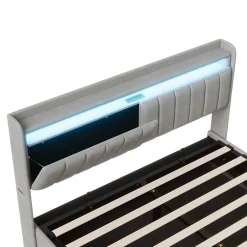 Fortuna lai Lit Coffre 160 X 200 Cm Avec LED Et Ports USB, Étagères Ouvertes Et Rangements Cachés, Gris Sale