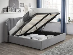 Vente-unique Lit coffre 160 x 200 cm avec tête de lit incurvée - Velours - Gris clair + Matelas - TEOMIS Outlet