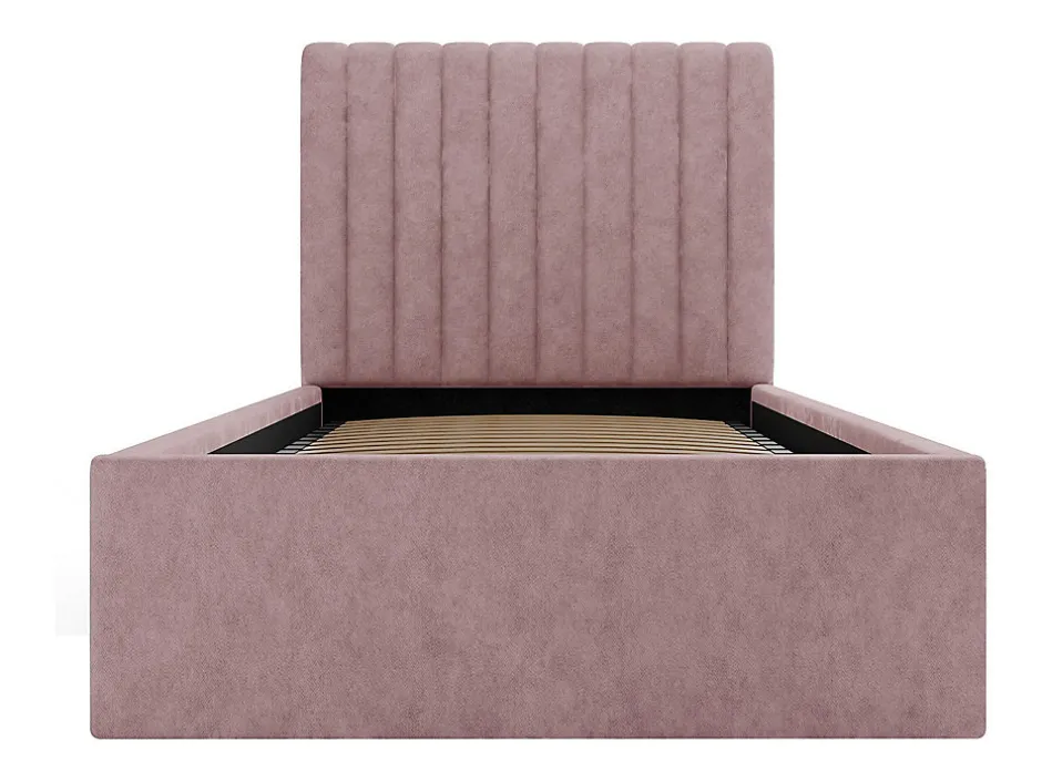 Vente-unique Lit coffre 90 x 190 cm avec tête de lit coutures verticales - Tissu - Rose + Matelas - SARAH