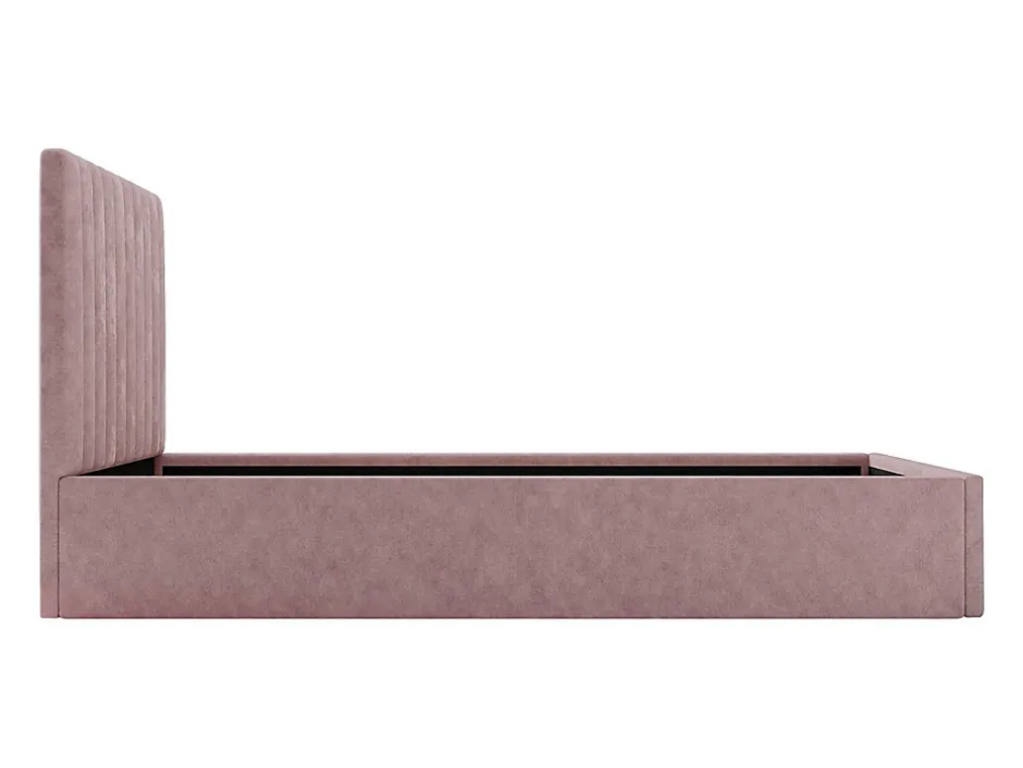 Vente-unique Lit coffre 90 x 190 cm avec tête de lit coutures verticales - Tissu - Rose + Matelas - SARAH
