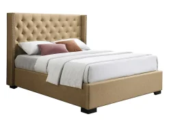 Vente-unique Lit coffre 90 x 200 cm avec tête de lit capitonnée - Tissu - Gris - MASSIMO Best