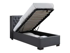 Vente-unique Lit coffre 90 x 200 cm avec tête de lit capitonnée - Tissu - Gris - MASSIMO Best