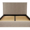 Vente-unique Lit coffre 160 x 200 cm avec tête de lit coutures verticales - Tissu - Taupe - SARAH II Outlet