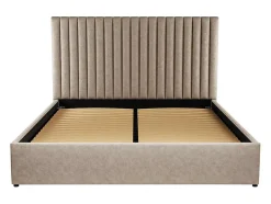 Vente-unique Lit coffre 160 x 200 cm avec tête de lit coutures verticales - Tissu - Taupe - SARAH II Outlet