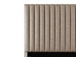 Vente-unique Lit coffre 160 x 200 cm avec tête de lit coutures verticales - Tissu - Taupe - SARAH II Outlet