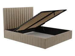 Vente-unique Lit coffre 160 x 200 cm avec tête de lit coutures verticales - Velours - Taupe - LARALI II Outlet