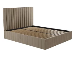 Vente-unique Lit coffre 160 x 200 cm avec tête de lit coutures verticales - Velours - Taupe - LARALI II Outlet