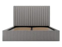 Vente-unique Lit coffre 160 x 200 cm avec tête de lit coutures verticales - Velours côtelé - Gris + Matelas - SARAH