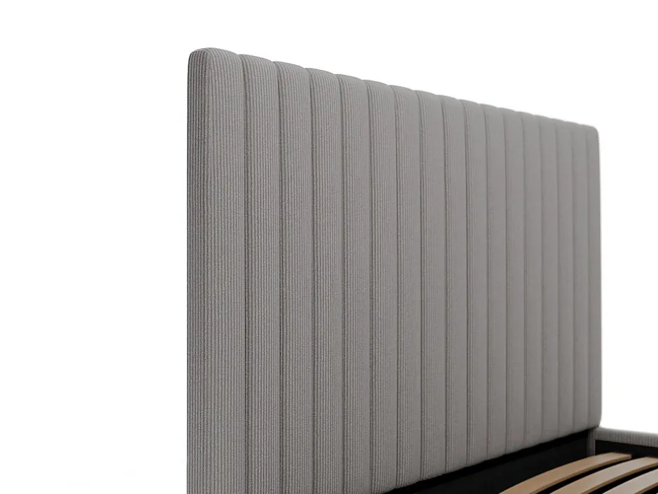 Vente-unique Lit coffre 160 x 200 cm avec tête de lit coutures verticales - Velours côtelé - Gris + Matelas - SARAH