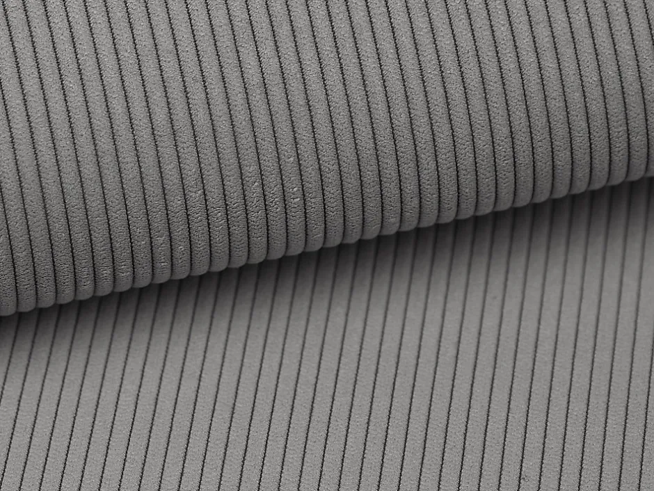 Vente-unique Lit coffre 160 x 200 cm avec tête de lit coutures verticales - Velours côtelé - Gris + Matelas - SARAH