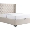 Vente-unique Lit coffre 160 x 200 cm avec tête de lit capitonnée - Tissu - Beige - MASSIMO II