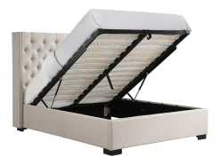 Vente-unique Lit coffre 160 x 200 cm avec tête de lit capitonnée - Tissu - Beige - MASSIMO II