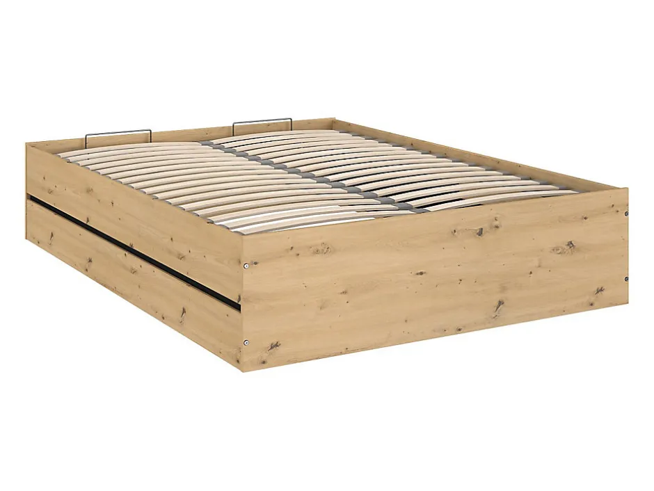 Vente-unique Lit coffre 140 x 190 cm LUDARO avec pont de lit VARLY - Coloris : Naturel et noir