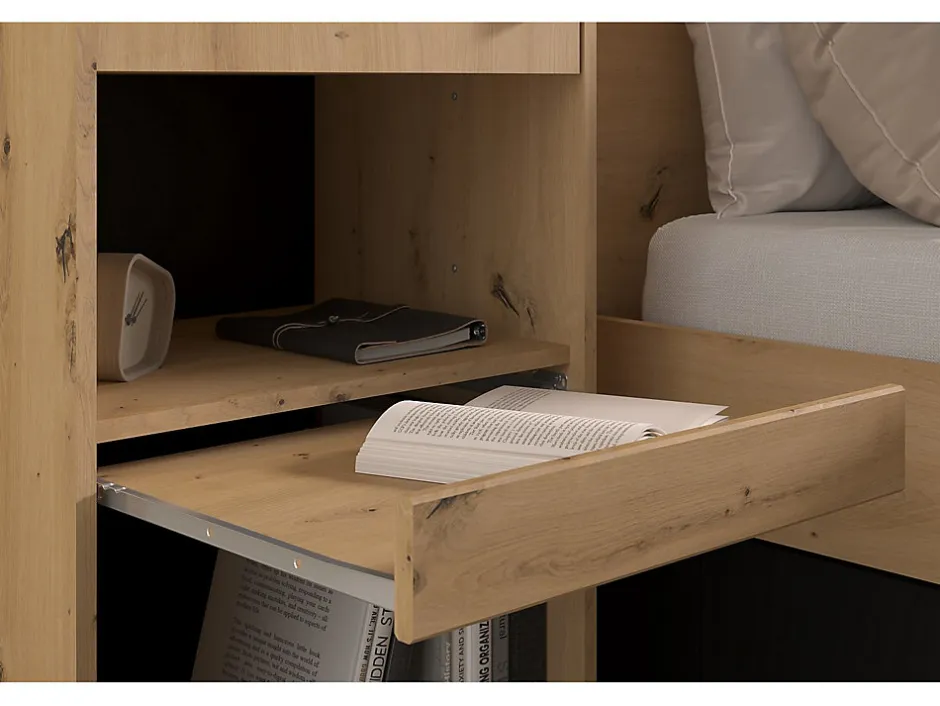 Vente-unique Lit coffre 140 x 190 cm LUDARO avec pont de lit VARLY - Coloris : Naturel et noir