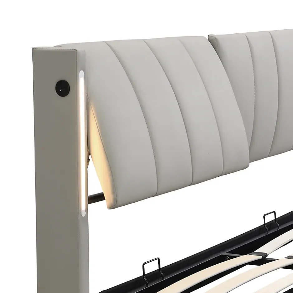 Gutent Lit coffre 160 x 200 cm,lit hydraulique,Lit rembourré, avec espace de rangement, tête de lit réglable,PU,gris Best