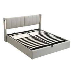 Gutent Lit coffre 160 x 200 cm,lit hydraulique,Lit rembourré, avec espace de rangement, tête de lit réglable,PU,gris Best