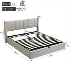 Gutent Lit coffre 160 x 200 cm,lit hydraulique,Lit rembourré, avec espace de rangement, tête de lit réglable,PU,gris Best