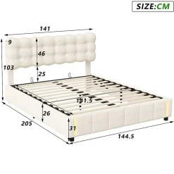 Generique lit coffre 140 x 200,lit rembourré double avec levier hydraulique,Lumières LED au bout du lit,velours,Beige