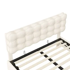 Generique lit coffre 140 x 200,lit rembourré double avec levier hydraulique,Lumières LED au bout du lit,velours,Beige