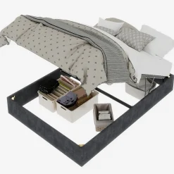 Okwish Lit Coffre Ado 140x200 cm - Lit Double Avec Vérins Hydrauliques, Bas et Moderne, Sans Tête de Lit, Sans Matelas, Velours Gris