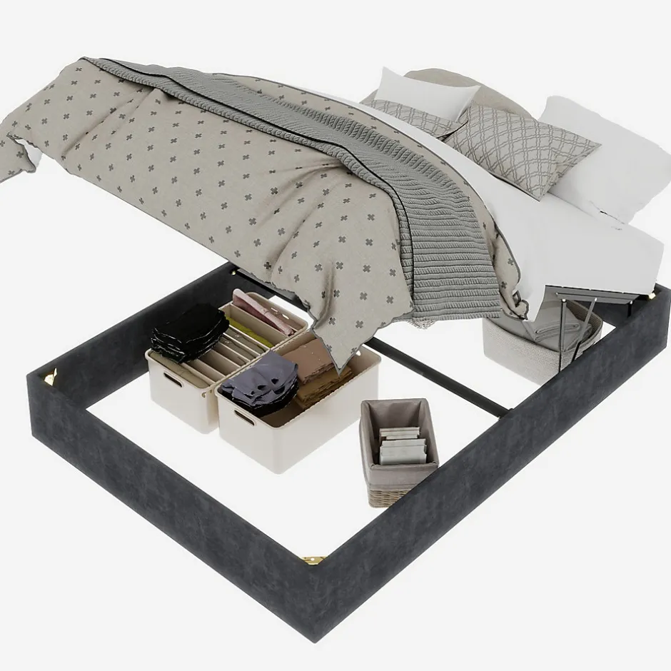 Okwish Lit Coffre Ado 140x200 cm - Lit Double Avec Vérins Hydrauliques, Bas et Moderne, Sans Tête de Lit, Sans Matelas, Velours Gris