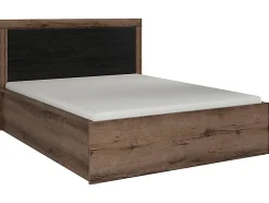 Pegane Lit coffre adulte 2 places 140x200 avec cadre sommier et rangement, coloris Chêne marron foncé/Chêne noir