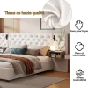 Fortuna lai Lit Coffre Adulte 140x200 Cm Avec Tête De Lit, Liseuse, Port USB, 2 Tables De Chevet, Velours, Blanc Sale