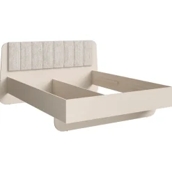 Meublorama Lit coffre AMALIE 160x200 cm Tete tapissée tissu beige Sommier inclus Matelas non inclus