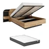 Vente-unique Lit coffre avec chevets 160 x 200 cm - Avec LEDs - Coloris : Naturel et noir + Matelas - JUVISIA
