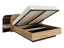 Vente-unique Lit coffre avec chevets 160 x 200 cm - Avec LEDs - Coloris : Naturel et noir + Matelas - JUVISIA