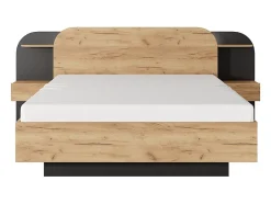Vente-unique Lit coffre avec chevets 160 x 200 cm - Avec LEDs - Coloris : Naturel et noir - JUVISIA Discount