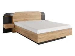 Vente-unique Lit coffre avec chevets 160 x 200 cm - Avec LEDs - Coloris : Naturel et noir - JUVISIA Discount