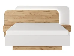 Vente-unique Lit coffre avec chevets 160 x 200 cm - Avec LEDs - Coloris : Naturel et blanc - DESADO