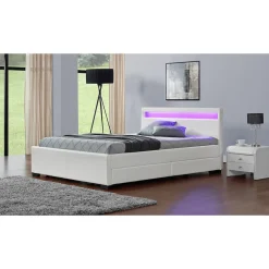 Concept Usine Lit coffre avec LED 160 x 200 cm blanc - ENFIELD