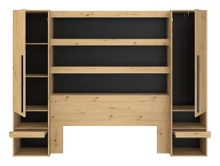 Vente-unique Lit coffre avec pont 140 x 190 cm - Coloris : Naturel et noir + Matelas - LUDARO Online