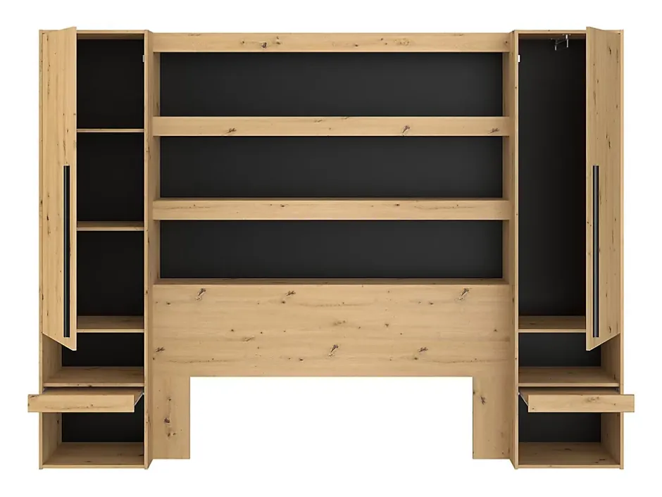 Vente-unique Lit coffre avec pont 140 x 190 cm - Coloris : Naturel et noir + Matelas - LUDARO Online