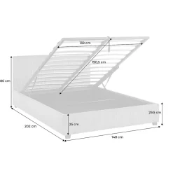 Sweeek Lit coffre avec sommier à lattes et tête de lit. finition velours côtelé gris. L 202 x P 148 x H 86cm Hot