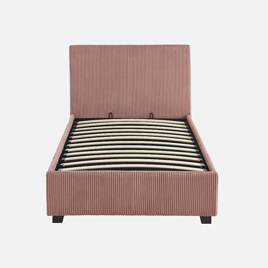 Sweeek Lit coffre avec sommier à lattes et tête de lit. finition velours côtelé rose. L 202 x P 97.5 x H 86cm Discount
