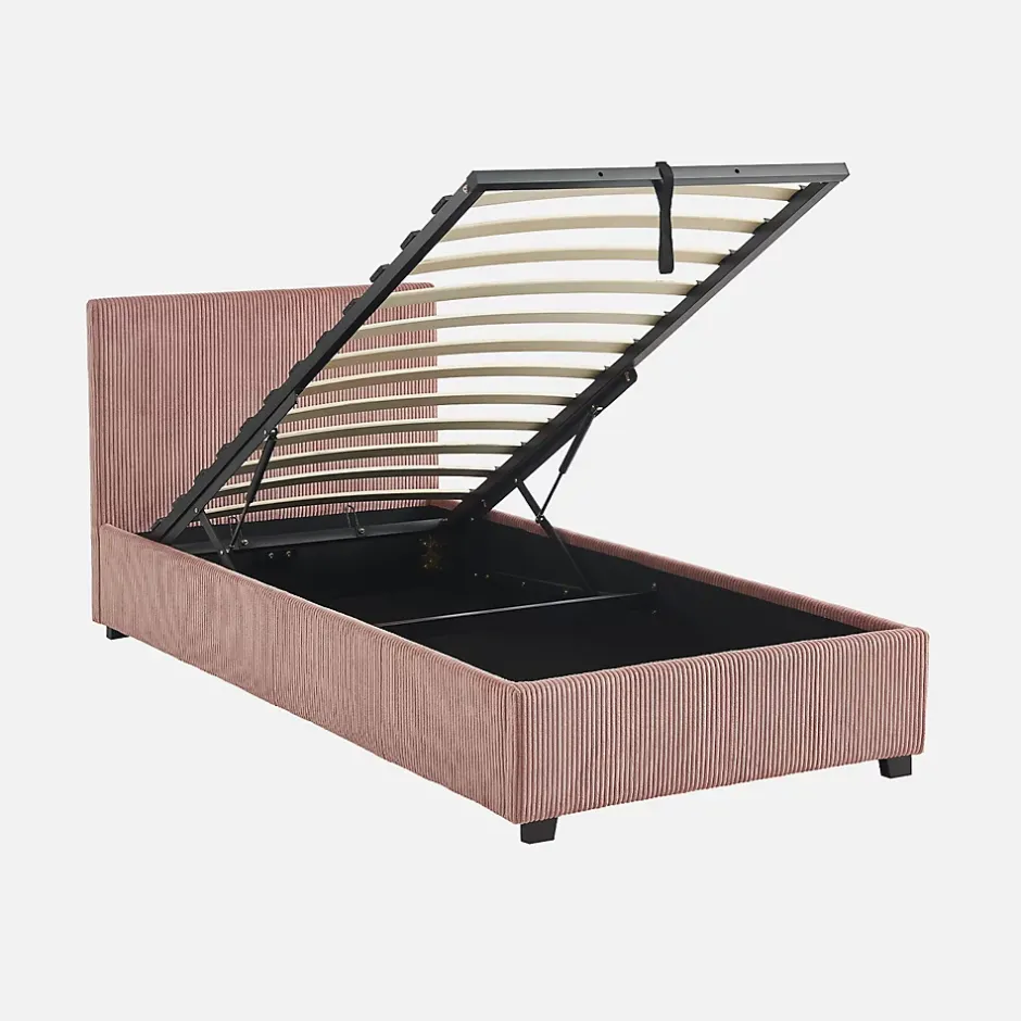 Sweeek Lit coffre avec sommier à lattes et tête de lit. finition velours côtelé rose. L 202 x P 97.5 x H 86cm Discount