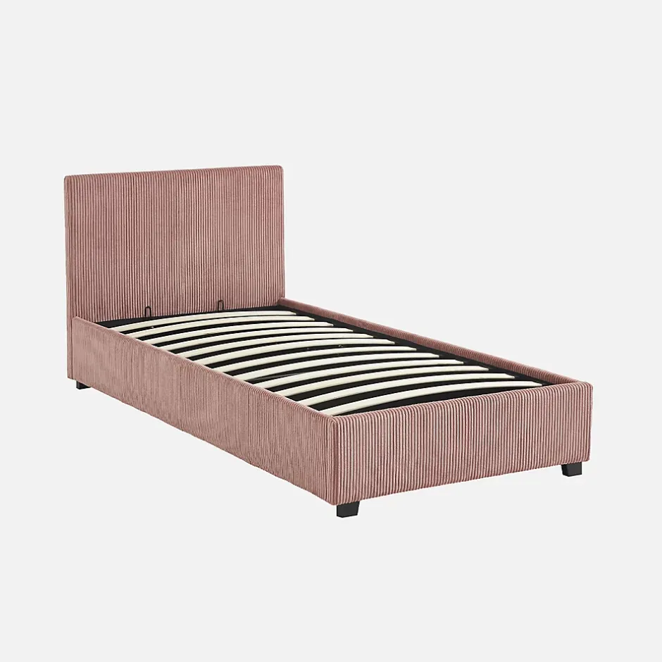 Sweeek Lit coffre avec sommier à lattes et tête de lit. finition velours côtelé rose. L 202 x P 97.5 x H 86cm Discount