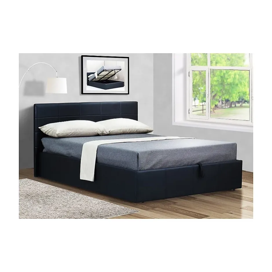 Meublorama Lit coffre avec sommier CANEL 160x200 en simili cuir, coloris noir Sale